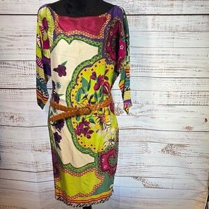 Beautiful & bright Cache Yellow‎ Pink Sheath Dress with Dolman Sleeves